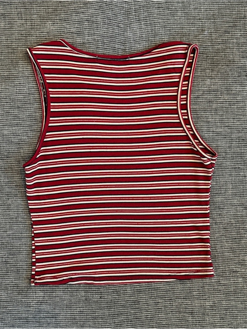 Red Stripe Cotton Cropped Tank